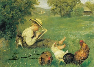 Postkarte - Hans Thoma:  Nach der Schule  /  After school / Après l'ecole - Bild 1 von 1