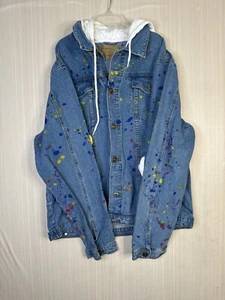 Rue 21 SIZE Medium Blue Painted White Hoodie Jean Jacket EMPTY PROMISES - Picture 1 of 16