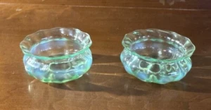 Pair of Vintage Uranium GlassCandle Bobeches - Glows UnderUV Light - 1 Flawed - Picture 1 of 8