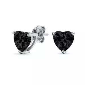 Solid 925 Sterling Silver Black Heart 5mm Stud Earrings For Women - Picture 1 of 4
