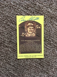 BASEBALL GREAT ENOS SLAUGHTER SIGNED BASEBALL HOF GOLD PLAQUE CARD - Picture 1 of 2