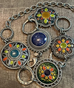 Chicos Boho Mixed Metals Medaillons Concho Silber Kette Damen verstellbarer Gürtel - Bild 1 von 11