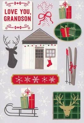 Tarjeta de NAVIDAD AMOROSA PARA NIETO ADULTO, albergue de esquí por Hallmark + sobre Foto 1 de 4