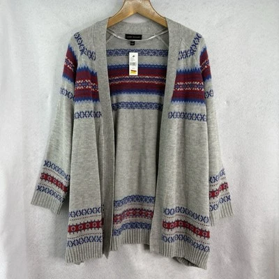 Suéter Cárdigan Lane Bryant Para Mujer Talla Grande 18/20 Gris Frente Abierto Fair Isle Nuevo con Etiquetas Foto 1 de 4