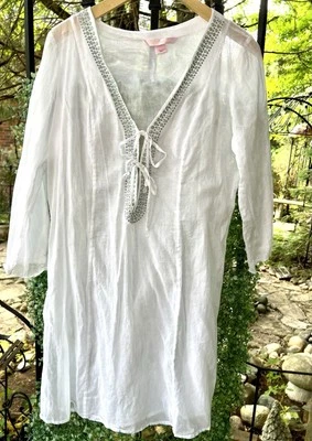 Vintage Y2K Victoria's Secret M L Blue Embellished V-Neck Swim Cover Up Dress - Image 1 of 4