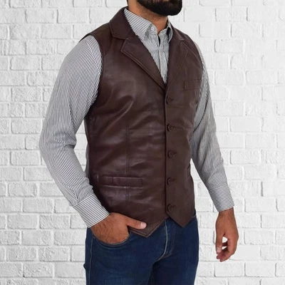 Dark Look Vibe: Cool Brown Lambskin Leather Vase Coat for Night Out - Image 1 of 4