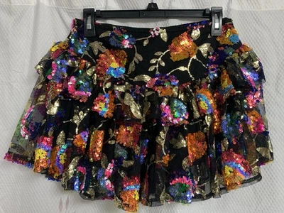 Mini falda de lentejuelas con volantes multicolor para mujer Foto 1 de 2