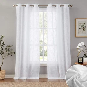 White Linen Textured Semi Sheer Curtains 84 Inches Long for Living Room Bedro... - Picture 1 of 8