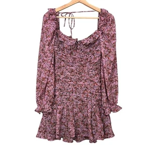 ASTR The Label Carmella Sweetheart Ruched Floral Chiffon Mini Dress Pink Small - Picture 1 of 9
