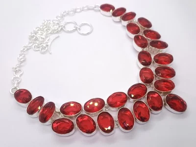 Handcrafted Choker Necklace with Faceted Garnet and Silver Overlay - Image 1 of 4