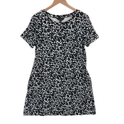 Vestido Camiseta Ellen Tracy Mujer Grande Blanco Negro Estampado Leopardo Manga Corta Foto 1 de 4
