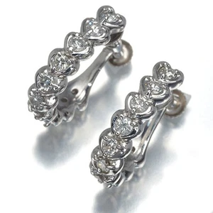 Diamond 0.30ct/0.30ct Heart Hoop Earrings 900 Platinum - Picture 1 of 3
