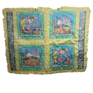 Vintage Nursery Rhyme Baby Quilt ABC Humpty Dumpty Cow Moon Ruffle Trim yellow - Picture 1 of 12