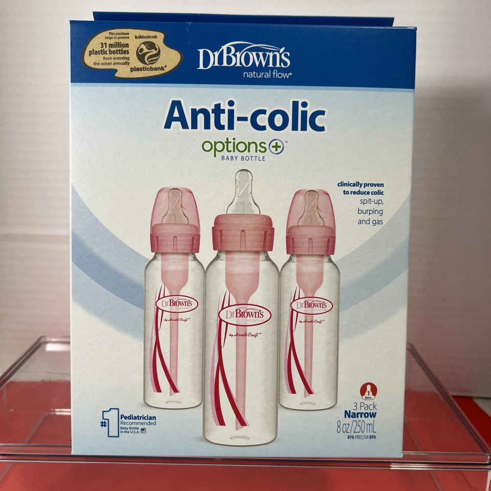 Dr. Brown's Options Baby Bottles 3 Count 8 Ounce Pink Print Natural Flow