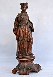 SAINT JEAN NEPOMUCENE Nepomuk Statue Sculpture en Bois (43cm) XVIIIème siècle - Photo 1/17