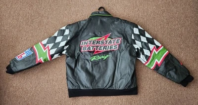 Chaqueta de cuero parche NFL vintage NASCAR Jeff Hamilton Bobby Labonte #18 talla M Foto 1 de 4