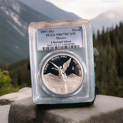 México 1997 1 OZ Plata Libertad Prueba PCGS PF67 DCAM Escaso Bajo De Colección  Foto 1 de 3
