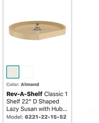 Rev-A-Shelf 6221-22-15-52 Lazy Susan en forma de D para gabinetes de esquina - Almendra Foto 1 de 4
