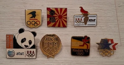 LOT OF (7) Olympic Pins: Beijing 2008 8/8/08, Kodak 92 OLYMPICS LAPEL PINS AT&T - Image 1 of 4