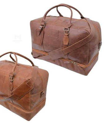 Genuine Leather Duffle Hand Luggage & Gym Zip Bag Unisex in Brown Vintage Shades - Image 1 of 4