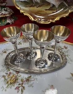 Antikes versilbertes Schnapsgläser Set auf Tablett Schnaps 25 ml Sammlerstück Geschenk - Bild 1 von 8