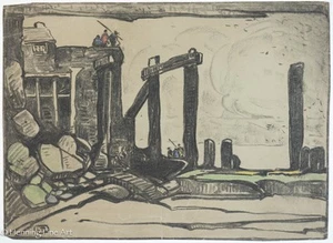 Raro dibujo de Louis Reckelbus de St. Ives Cornualles Inglaterra ruinas de piedra rompeolas - Imagen 1 de 10