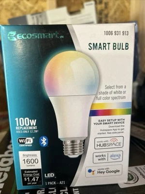 EcoSmart A-Line LED Light Bulb Dimmable Color Changing A21 E26 100W Eqv - Image 1 of 2