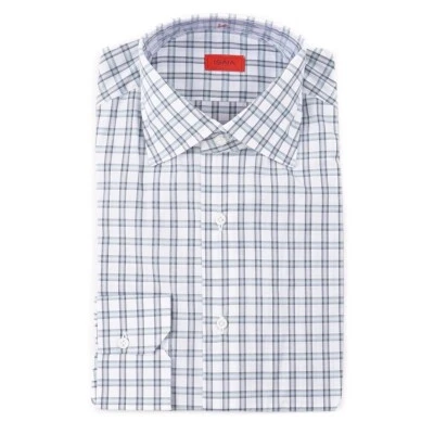 Camisa de Vestir Isaia Regular-Fit 'Italia' Verde Menta Cuadros Algodón 15.5 (Eu 39) Nueva con Etiquetas Foto 1 de 4