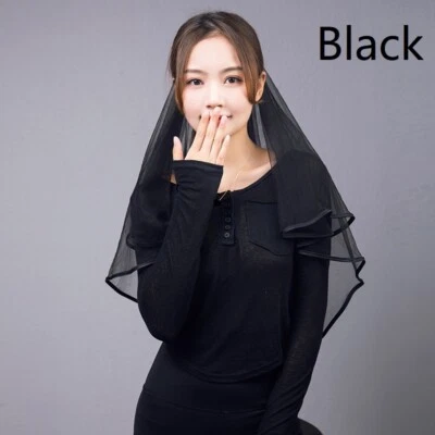 Schwarz Tüll Kurz Schleier Kopf Haar Accessoires Hochzeit Braut Party Cosplay - Bild 1 von 4