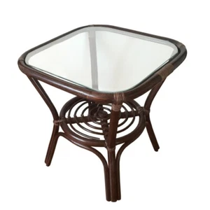 Rich Coffee Table with Glass Top Leo Wicker Rattan Handmade Dark Brown - Picture 1 of 3