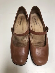 SOFTSPOTS Comfort Leather Mary Jane Square Toe Low Heel Tan 9 Narrow EUC - Picture 1 of 5