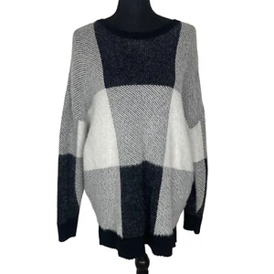 NWT ELLE Women Sweater Size L Black Color Block Long Sleeves Cozy Lounge 57-4 - Picture 1 of 10
