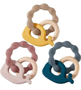3-Pack Baby Infant Teething Toys Silicone Wooden Teethers Baby Shower Birthday - Picture 1 of 8