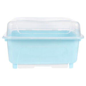Blue Dish Drying Rack with Anti-Dust Cover & Storage Box-SK
