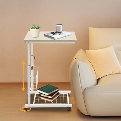 Adjustable Bed Side Table With Wheels, 2 Tier C Shaped Mobile Standalone Table - Image 1 of 4