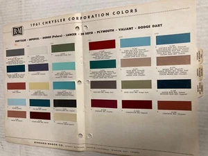 Chrysler Corporation Automotive R&M 1961, pintura exterior color chip 2 páginas - Imagen 1 de 1