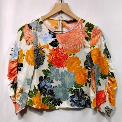 Top Zara Colorido Floral Para Mujer XS Multicolor Artístico Retro Años 90 Cottagecore Playa Foto 1 de 4