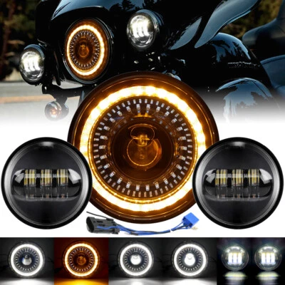 Faro LED Star-up Halo 7 pulgadas + Combo de faros antiniebla de 4,5" para motocicleta Harley Foto 1 de 4