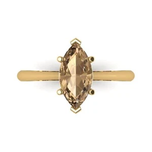 14K Yellow Gold Solitaire Engagement Ring, 1.5 ctw Simulated Champagne Diamond - Picture 1 of 11