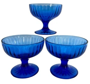 3 Cupés de Postre Vintage Hazel Atlas Aurora Azul Colbalto Patas Depresión - Imagen 1 de 6