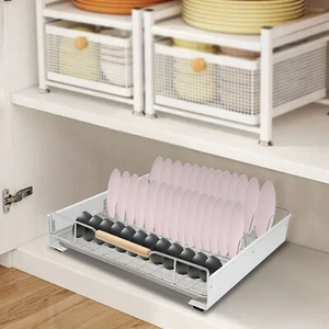 Modern Pull Out Drawer&Bottom-Mounted Slide Out Storage Shelf Silver, White New - Picture 1 of 24
