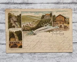 AK Gruss Heidelberg Molkenkur Bergbahn Schloss Rhein Postkarte Vintage Deko alt - Bild 1 von 2