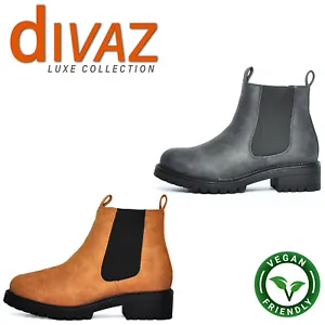 CLEARANCE - Divaz Taijal Luxe Womens Ladies Girls Designer Vegan Chelsea Boots - Picture 1 of 11