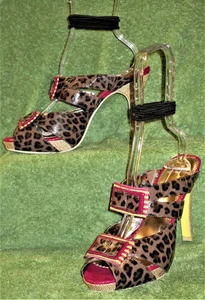 Plataforma de licencia poética tacones de sandalia 39 8 luz de luna bailarina estampado de guepardo de cuero - Imagen 1 de 10