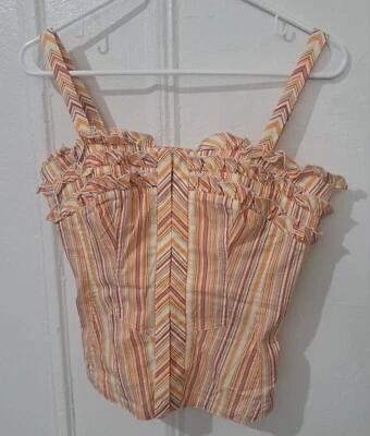 Corsé Etcetera Mujer Pequeño Amarillo Melocotón Rayas Top Elástico Acanalado Espalda  Foto 1 de 4