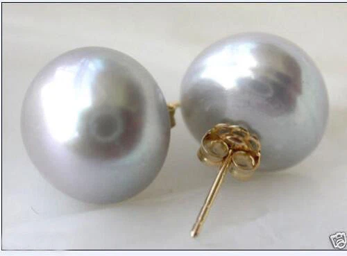 Perfecto AAA+ 10-11mm Natural GRIS Perla Akoya Pendiente Oro Amarillo 14K Foto 1 de 2