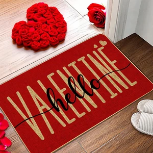 Red Hello Valentine'S Day Welcome Decorative Doormat, Seasonal Wedding Anniversa - Picture 1 of 12