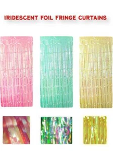 Pack of 2 Iridescent Shimmering Fringe Curtains Party Decor Photo Wall Backdrop - Picture 1 of 13