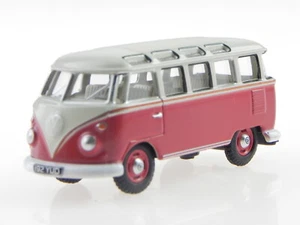 VW T1 Samba Bus wachs rosso Dach beige Modelauto 76VWS001 Oxford 1:76 - Foto 1 di 4