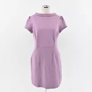 BODEN Dress Size 10P Purple Cotton High Neck Short Sleeve Betty Ottoman Sheath - Picture 1 of 12
